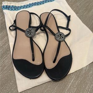 Black Sandals with Embellished Detail